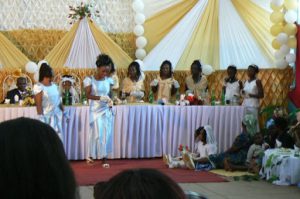 A wedding held in the train station. During a train stop,