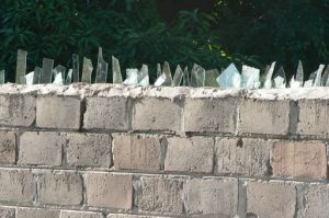 Protective walls around a school.