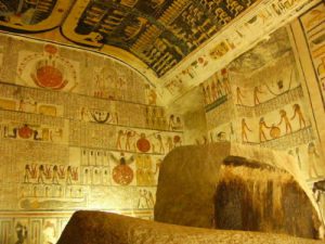 The royal tombs are decorated with scenes from Egyptian mythology
