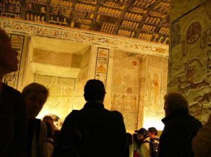 The royal tombs are decorated with scenes from Egyptian mythology