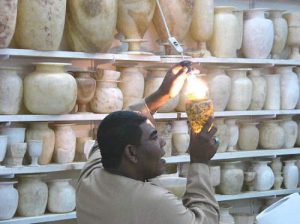 Alabaster objects at local souvenir shops in the Valley of