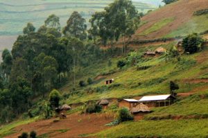 View of the tiny pigmy village on the slopes of