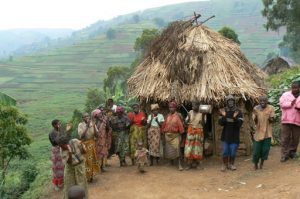 Lake Bunyonyi Pigmy villagers dance for tourists for money. These people