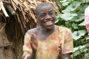 Lake Bunyonyi pigmy elder dancing.  These people came from Rwanda