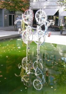 Bicycle fountain sculpture piece