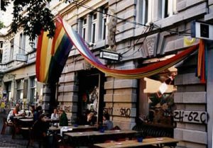 Switzerland - cafe with gay banner