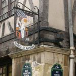 Paris - antique half-timbered houses and restaurant sign