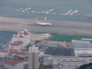Gibraltar airport runway is traversed by the main entry road