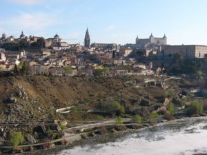 Toledo is surrounded by the River Tajo; Alcazar upper right