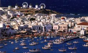 Mykonos harbor overview. Mykonos