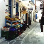Tidy narrow pathways wind around Mykonos