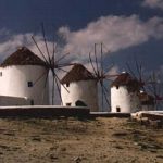 Picturesque restored windmills in Mykonos