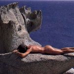 Fanciful postcard image of a naturist