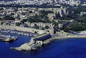 Rhodes harbor overview.  Island of Rhodes, a Greek island approximately 18