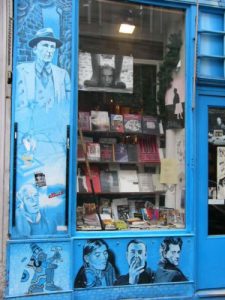 Bookstore with faces of famous writers The