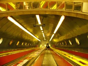 Escalators descending in the