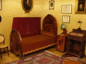 His monastic-like bedroom furniture.