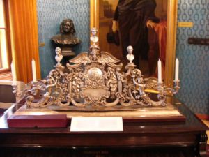 A commemorative hand-made silver music stand