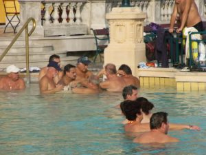 Outdoor pools at Szechenyi Baths accommodate