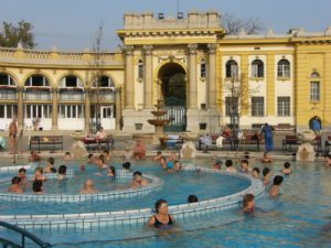 Circular pool at Szechenyi Baths.  Széchenyi furdo is one of Europe's