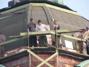 Repairing the roof at Szechenyi