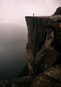 Pulpit Rock in misty autumn