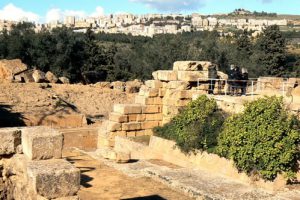 Ancient Agrigento Temples and the modern city in distance