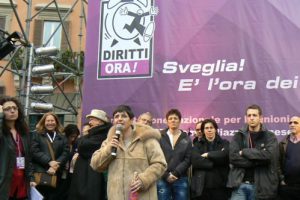 Politicians and activists speakers at rally.