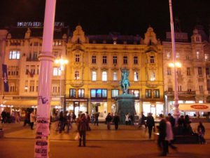 Colorful Ban Jelacic Square at night