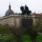 Statue of the first Croatian king, Tomislav, on horseback raising
