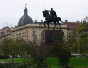 Statue of the first Croatian king, Tomislav, on horseback raising