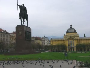 Statue of the first Croatian king, Tomislav, on horseback raising