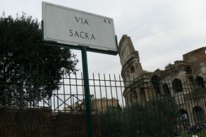 Italy - Rome: Coloseum and Forum VIA SACRA sign