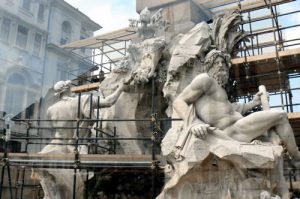 Brilliant sculptures (these by Bernini ?) and fountains make Rome