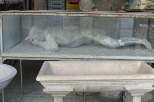 Italy - Pompeii ruins Human figure of a victim.