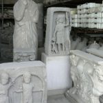 Italy - Pompeii ruins Decorative statues and reliefs.