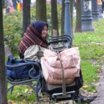Zagreb - a bag lady; many Croatians live in poverty.