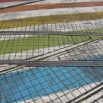 Tram tracks on a pedestrian crossing