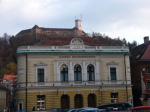 Ljubljana - philharmonic hall with Castle