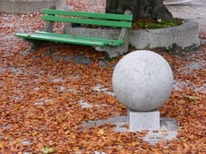 Ljubljana - park bench and sculpture