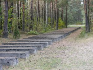 Symbolic railroad ties represent the trains