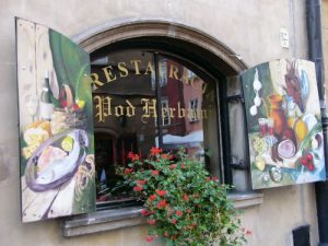 Decorative old town restaurant facade. Notice no bullet holes in the