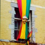 Hanging flag and window.