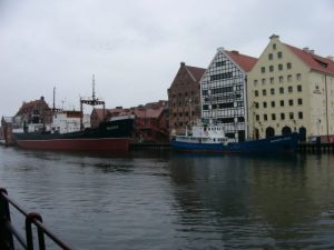 Gdansk - harbor with Hanseatic style architecture on the Motlawa