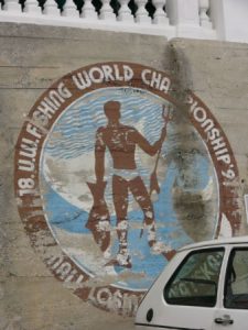 Worn sign for a fishing competition