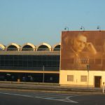 Bucharest Airport with George Enescu Banner