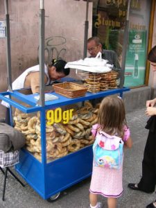 Kraków - city center pretzel vendor