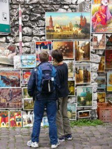 Kraków - city center art display