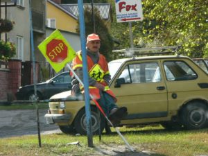 Crossing guard resting on his very