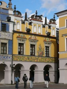 Zamosc center square with restored colorful 'Armenian tenements'